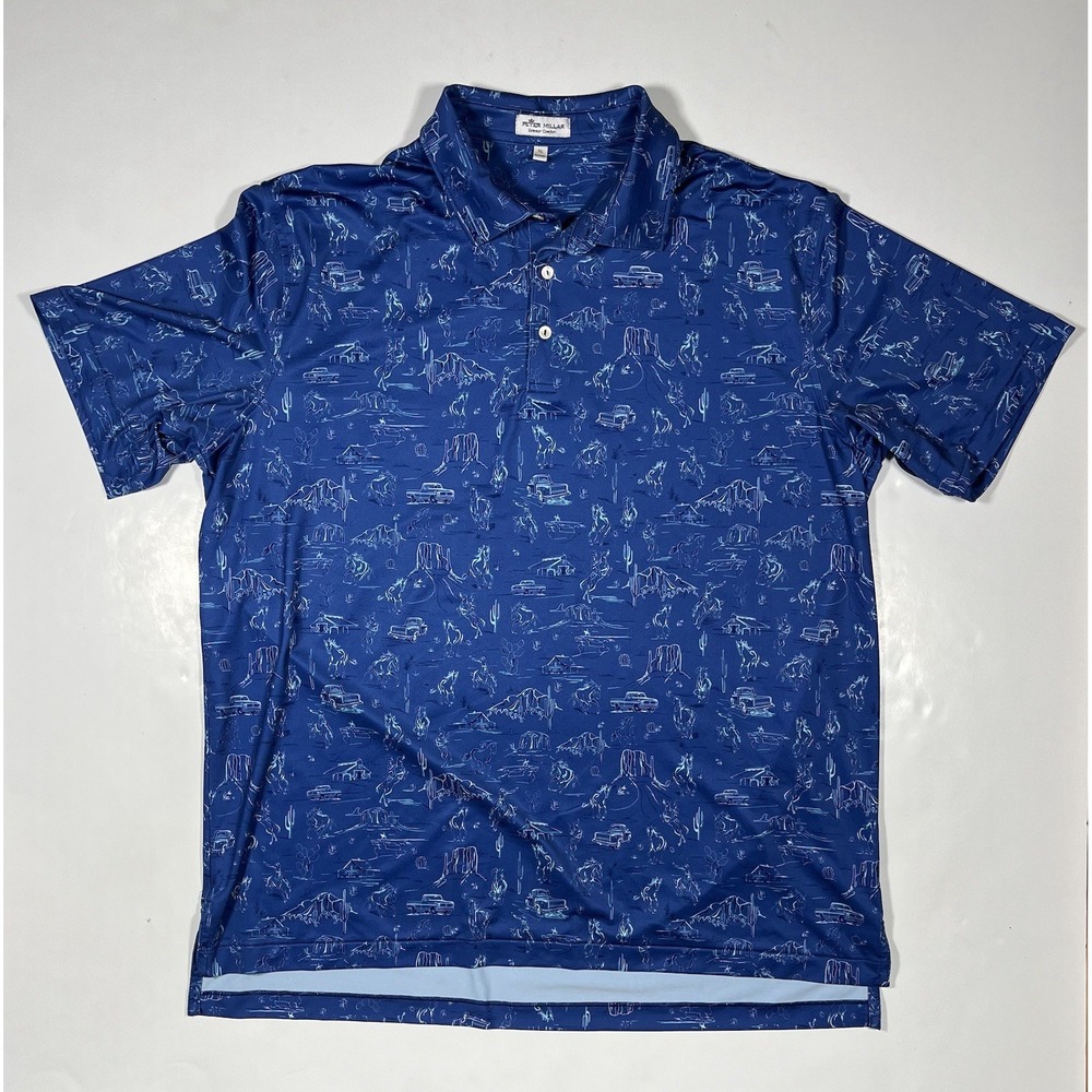 Peter Millar Summer Comfort Polo Shirt Mens XL Blue Outlaw Performance Stretch